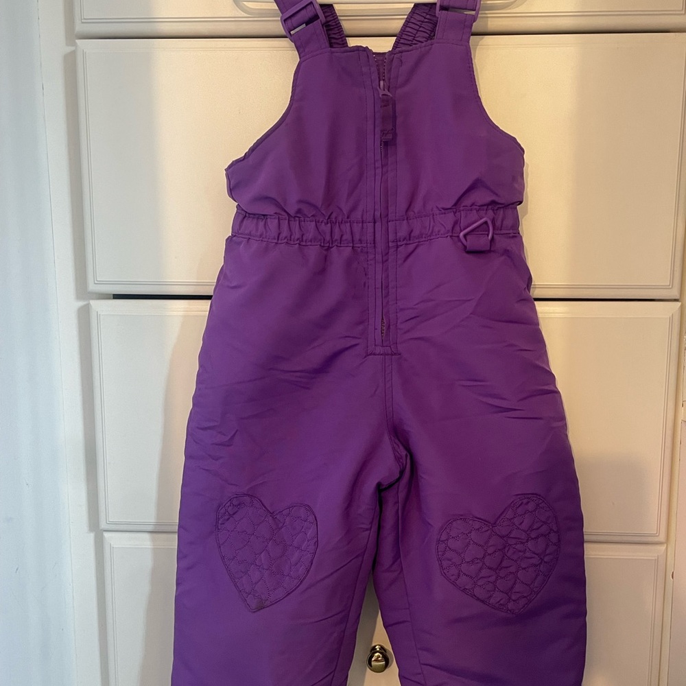 3T Girls purple snowsuit with quilted hearts on the knees